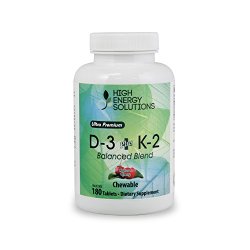 High Energy Solutions Ultra Premium D-3 + K-2 2,000 IU / 75mcg Value Sized 180 Cherry Flavor Sublingual Tablets Made In USA 100% Guarantee