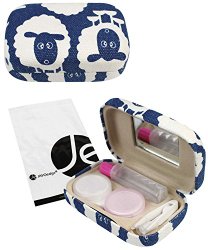 JAVOedge Blue Sheep Fabric Print Contact Lens Carrying Case Travel Kit with Mirror, Tweezer, and Solution Bottle
