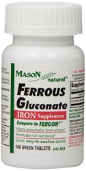Mason Vitamins  Iron Ferrous Gluconate 240Mg Tablets, 100 Count Bottle  (Pack of 3)