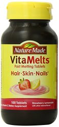 Nature Made Vitamelts Hair-Skin-Nails Tablets, Vitamin C + Biotin, Strawberry Lemonade, 100 Count