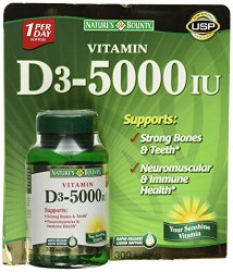 Nature’s Bounty Vitamin D3 5000 IU, 300 Softgels