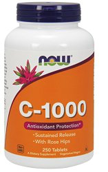 NOW Foods Vitamin C-1000 Sustained Release with Rose Hips, 250 Tablets