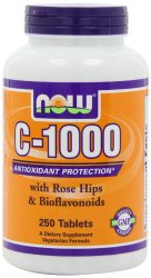 NOW Foods Vitamin C-1000  W/ Rose Hips, 250 Tablets / 1000mg