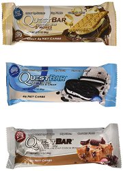 Quest Nutrition Protein Bar Variety Pack, Including S’mores, Cookies & Cream & Chocolate Chip Cookie Dough, Pack of 12, 4 of Each