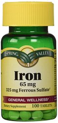 Spring Valley – Iron 65 mg, 200 Tablets – Equivalent to 325 mg Ferrous Sulfate, Twin Pack