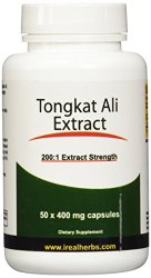Tongkat Ali Extract (200:1 Extract Strength) – 400mg x 50 Capsules – All Natural Testosterone Boosters Supplement