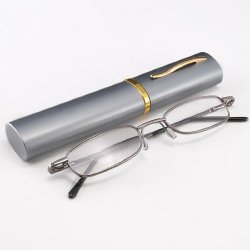 Ultra Slim Polished Full Frame Lightweight Unisex Men Women Eyewear Reading Glasses w/ Portable Aluminum Pen Clip Tube Case (+2.00, Gunmetal frame)