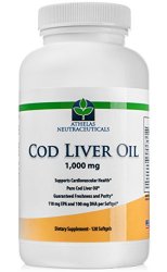 #1 Premium Cod Liver Oil Capsules – Certified Pure and Fresh – Triple Strength – Heart Healthy – 120 Softgels of Natural Cod Liver Oil Supplement – 240mg of Omega 3 Fatty Acids – NO Fishy Taste Guaranteed!