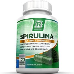 BRI Nutrition Spirulina – 2000mg Maximum Strength Supplement – 30 Day Supply – 120 Veggie Capsules