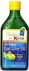 Carlson Labs Norwegian Carlson for Kids Natural Vitamin E Cod Liver Oil, Lemon, 250ml Glass Bottle
