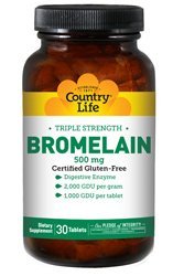 Country Life Triple Strength Bromelain, 500 mg., 2,000  GDU per gram, Tablets, 30-Count