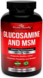 Glucosamine Sulfate Supplement (2000mg per serving) with MSM – 240 Small Vegetarian Capsules – No Shellfish, GMO’s or Harmful Additives