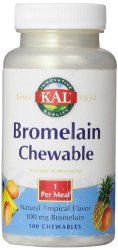 KAL Bromelain Chewable Tablets, Tropical Flavor, 100 mg, 100 Count