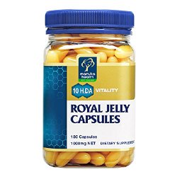 Manuka Health 10HDA Royal Jelly 1000mg 180 & 365 Capsules 100% Pure Royal Jelly Immune System Booster & Supports skin health & vitality (180)