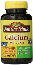 Nature Made Calcium 750 Mg, with Vitamin D and K, 100-Count