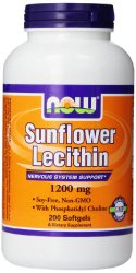 Now Foods Sunflower Lecithin Non GMO, 1200mg, Soft-gels, 200-Count