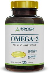 Omega 3 Fish Oil Pills (120 Capsules Count) Triple Strength Supplement, Burpless Softgels, High EPA (800mg) High DHA (600mg)