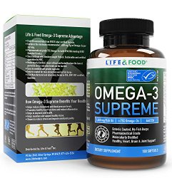 Omega 3 Supreme Strength Fish Oil 1400 mg, 180 Burpless Softgels, High EPA/DHA, MSC Certified & 3rd Party Tested – Improved Absorption