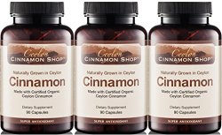 Organic Ceylon Cinnamon (100% Certified Organic), 90 Capsules Per Bottle (3 Bottles)