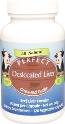Perfect Desiccated Liver – Grass Fed Undefatted Argentine Beef Liver (120 capsules, 750mg per capsule, Net wt 90g)