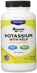 Potassium Gluconate with Iodine Kelp – 250 Tablets – 99mg Per Tablet with 150mcg of Iodine – Blood Pressure Support Supplement – Leg & Muscle Cramp Relief