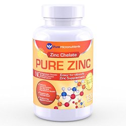 Pure Zinc – Best Zinc Supplement, 25mg, 120 Count, Natural Bisglycinate TRACCS (Albion Labs Chelated Zinc)