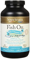 Spectrum Essentials Fish Oil with Vitamin D Softgels, 250 Count