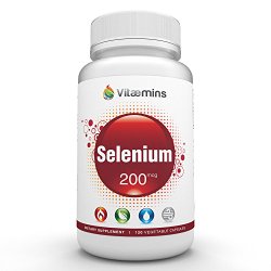 Vitaemins Selenium – 200mcg – Support for Thyroid, Prostate, Heart & Immune System Health – Potent Antioxidant Defense – PREMIUM Quality – 120 Vegetarian Capsules