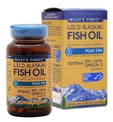Wiley’s Finest – Wild Alaskan Fish Oil 1000mg EPA + DHA Peak EPA Omega 3 Supplement – 60 Softgels