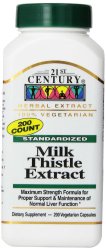 21st Century Standardized Herbal Extract Capsules, Milk Thistle Extract, Maximum Strength, 200 Count Bottle