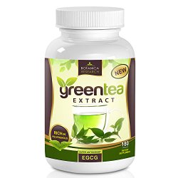 All Natural Green Tea Extract with Premium Blend of EGCG Anti-Aging Antioxidant, 500mg, 180 Capsules by Botanica Research