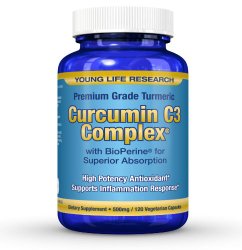 Curcumin C3 Complex with BioPerine Clinically Proven Bioavailability Enhancer. Non-GMO, 500mg, 120 Vegetarian Tumeric Capsules