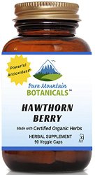 Hawthorn Berry Capsules – 90 Kosher Vegetarian Caps – Now with 500mg Certified Organic Hawthorn Berry Powder by Pure Mountain Botanicals