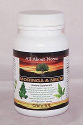 Neem Moringa Leaf Capsules – All Natural Organic Capsules (120 Ct) Vegan Made in Usa- Azadirachta Indica – Natural body cleanse and energy booster