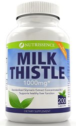 Nutrissence Milk Thistle 1000mg Equivalent – 200 Capsules – 250mg of Quadruple Strength, 4X Concentrated Standardized Silymarin Extract