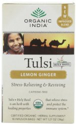 Organic India Tulsi Tea,Lemon Ginger, 18 Count (Pack of 2)