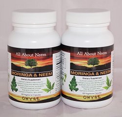 Organic Moringa (400 mg) & Neem Leaf (500 mg) Capsules – High Potency – 2 Pack – 120 Count