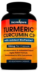 Turmeric Curcumin C3 w/ BioPerine – 750mg Per Capsule, 120 Veggie Caps