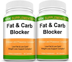 2 Bottles Fat and Carb Blocker with Phaseolus Vulgaris (White Kidney Bean Extract) Chitosan Extreme Diet Pills Weight Loss 180 Total Capsules KRK Supplements