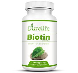 Biotin Supplement 120 count High Potency 5000 mcg By Durelife, Biotin is Perfect for Hair Growth And Strong Nails and Glowing Skin