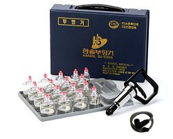Hansol Professional Cupping Therapy Equipment Set with pumping handle 17 Cups & English Manual (Made in Korea)