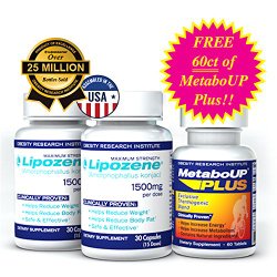 Lipozene Weight Loss Pills 2×30 Count Bottles with FREE 60 count MetaboUp Plus