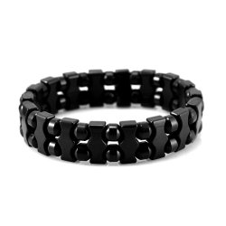 Power Ionic Health Tourmaline Special Beads Bracelet Yoga Wristband w/ Box Stretch (Black)