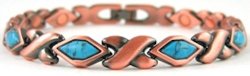 ProExl Womens Link Copper Magnetic Bracelet Turquoise Stones Varese 7.5 inch plus Gift Box
