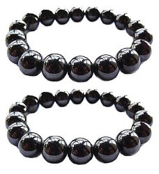 Set Of 2 Magnetic Hematite Therapy Bracelets Lg 12mm / Pain Relief