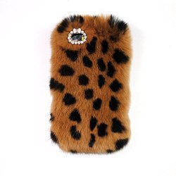 iPhone 6 Plus/6s Plus 5.5 Inch Rabbit Fur Hair Case-Aurora® Leopard iPhone 6 Plus Handmade Soft Warm Rabbit Hair Case with Butterfly Crystal Rhinestone for iPhone 6s Plus