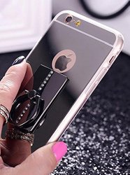 Superstart Luxury Bling Slim Soft TPU Glass Mirro Case Cover for iPhone 6/6s 4.7 Inch with 360 Degree Rotating Stand-Black