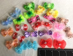 30 Dog Hair Bows 2 inch size – 3D with Shiffon Flower & Beads – Excellent for Girl Doggies!!!-handmade for Grooming