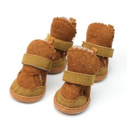 4 Pcs Pet Dog Puppy Cotton Blend Shoes Winter Snow Warm Walking Boots Khaki New – L