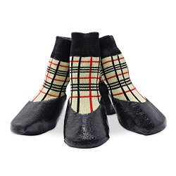 abcGoodefg® Pet Dog Puppy Socks Shoes Boots, Outdoor, Waterproof, Nonslip, Rubber Sole+Velcro Strips, Comfortable Design, M (#3, Plaid)